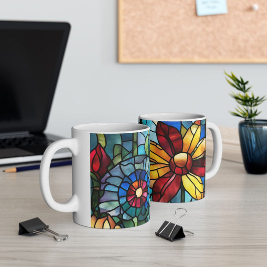 Artistic Stained Glass Flower Mug – Floral Design Coffee Cup