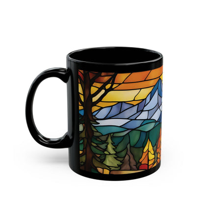 Stained Glass Cabin Mug – Cozy Mountain Retreat Art | Nature-Inspired Ceramic Coffee Cup