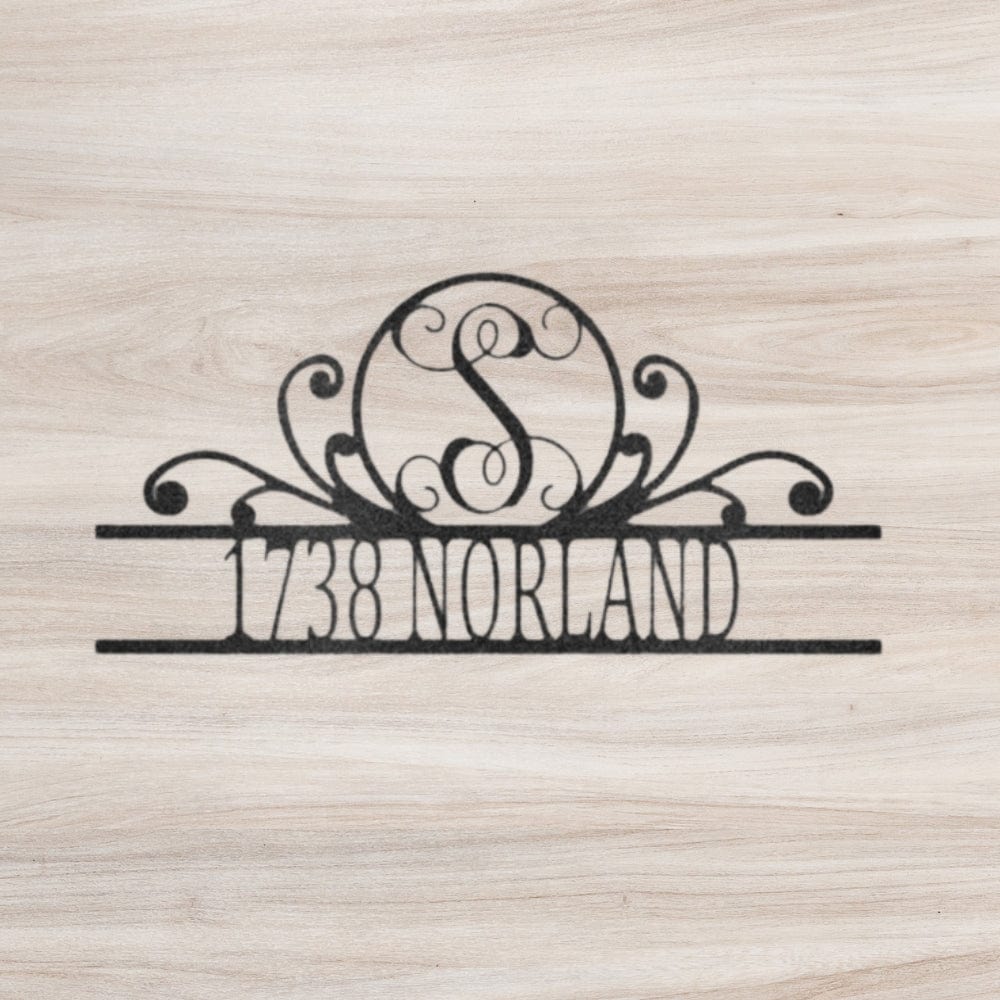 Scroll Address & Family Monogram - Steel Sign