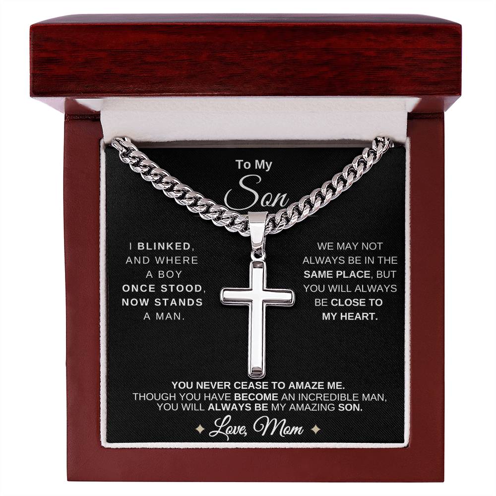 To My Son | From Mom With Love | Cuban Chain with Artisan Cross Necklace | 🎉FREE SHIPPING!🥳