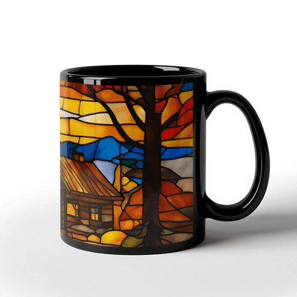 Stained Glass Cabin Mug – Cozy Mountain Retreat Art | Nature-Inspired Ceramic Coffee Cup